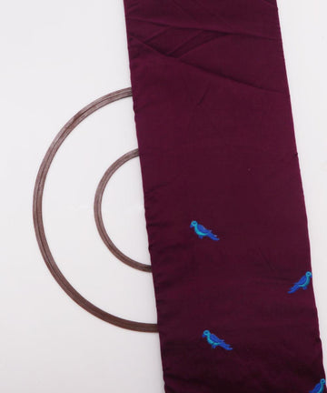 wine blue golden bird pattern embroidery satin taffeta fabric